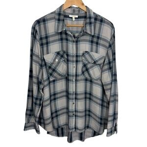 Maurices Plaid Button Up Shirt Womens XL Grey Blue Check Casual Relaxed Fit GUC